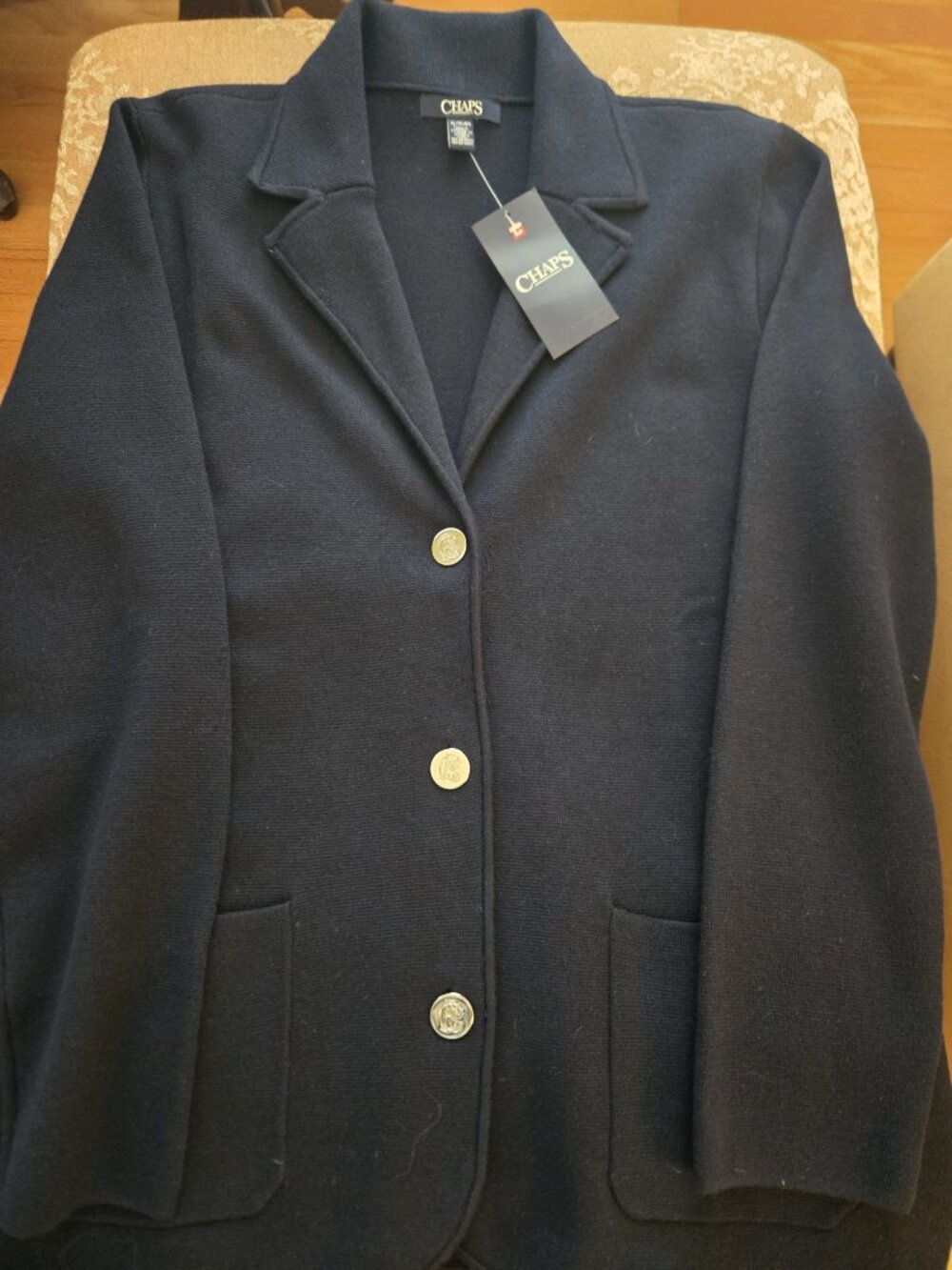 NWT CHAPS Navy Knit Sweater Blazer - Size XL